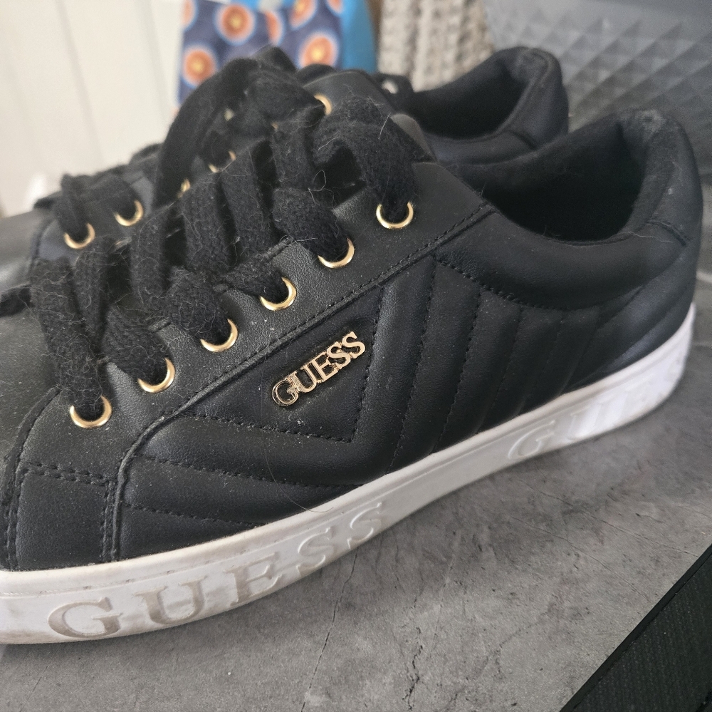 Guess Black Sneakers with Gold Accents